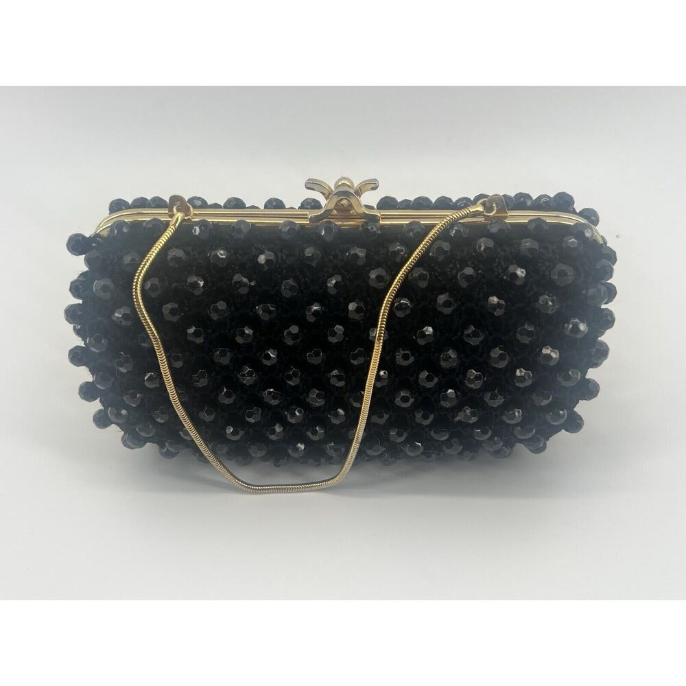 VINTAGE 1950s Beaded Handbag Clutch Black Wicka Weave for Jana
